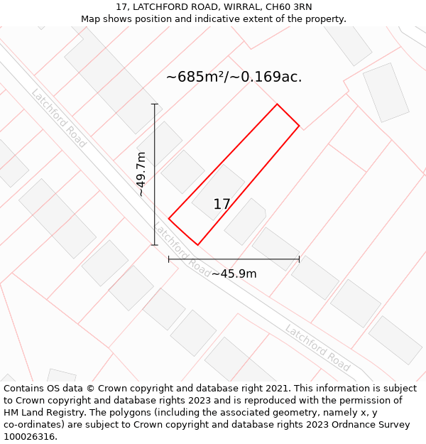 17, LATCHFORD ROAD, WIRRAL, CH60 3RN: Plot and title map