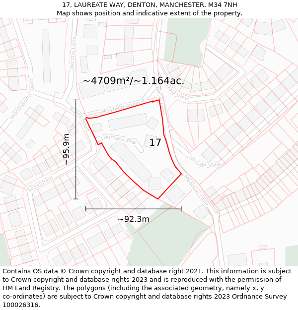 17, LAUREATE WAY, DENTON, MANCHESTER, M34 7NH: Plot and title map