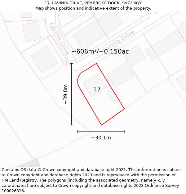 17, LAVINIA DRIVE, PEMBROKE DOCK, SA72 6QY: Plot and title map