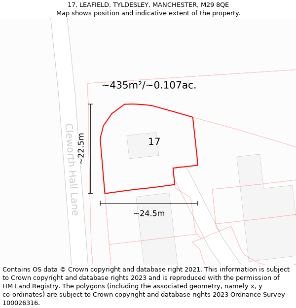 17, LEAFIELD, TYLDESLEY, MANCHESTER, M29 8QE: Plot and title map