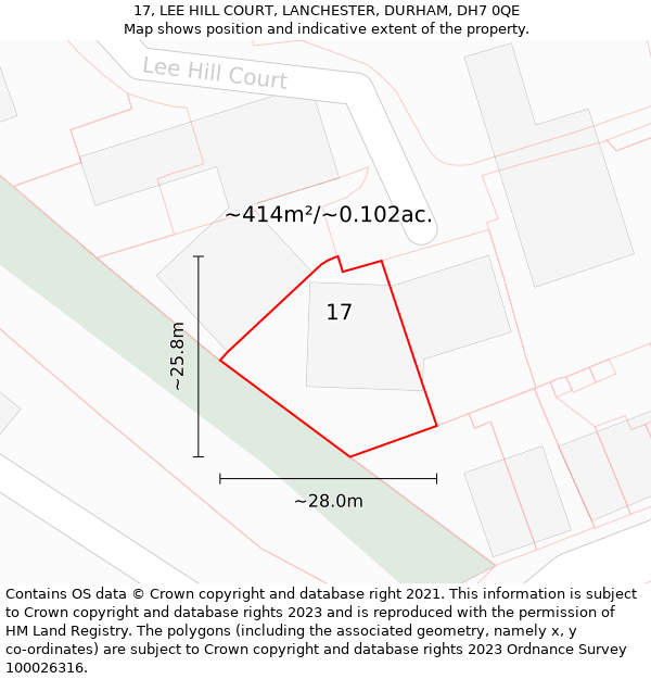 17, LEE HILL COURT, LANCHESTER, DURHAM, DH7 0QE: Plot and title map