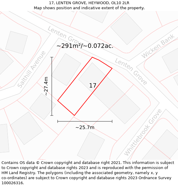 17, LENTEN GROVE, HEYWOOD, OL10 2LR: Plot and title map