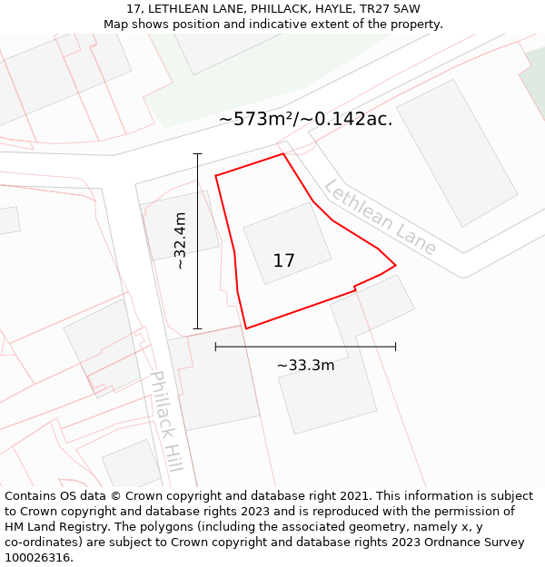 17, LETHLEAN LANE, PHILLACK, HAYLE, TR27 5AW: Plot and title map