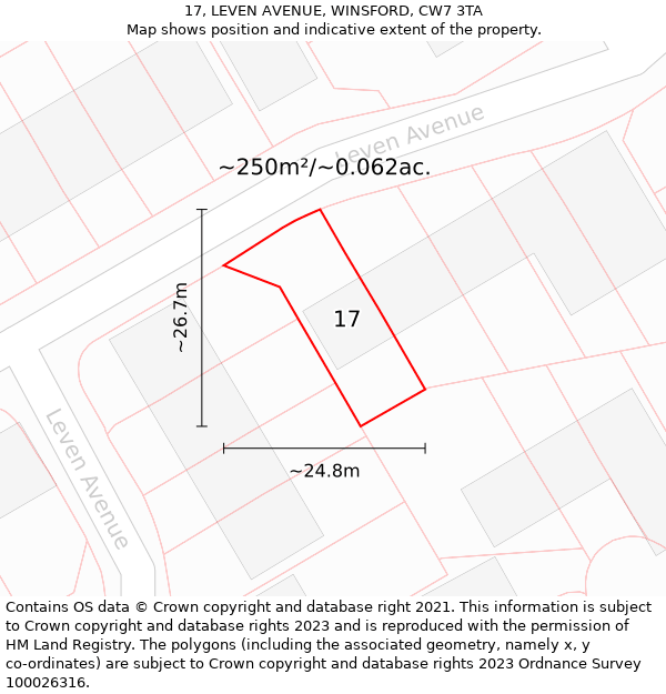 17, LEVEN AVENUE, WINSFORD, CW7 3TA: Plot and title map