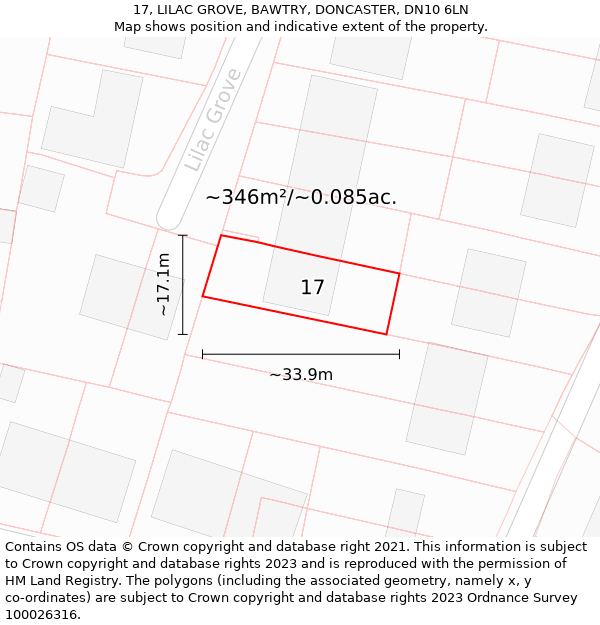 17, LILAC GROVE, BAWTRY, DONCASTER, DN10 6LN: Plot and title map