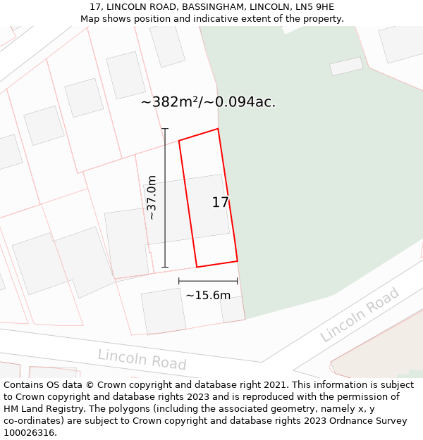 17, LINCOLN ROAD, BASSINGHAM, LINCOLN, LN5 9HE: Plot and title map