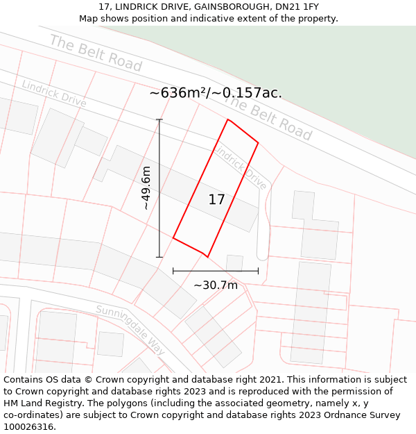 17, LINDRICK DRIVE, GAINSBOROUGH, DN21 1FY: Plot and title map