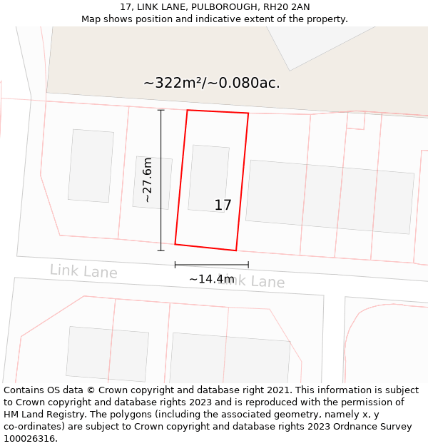 17, LINK LANE, PULBOROUGH, RH20 2AN: Plot and title map