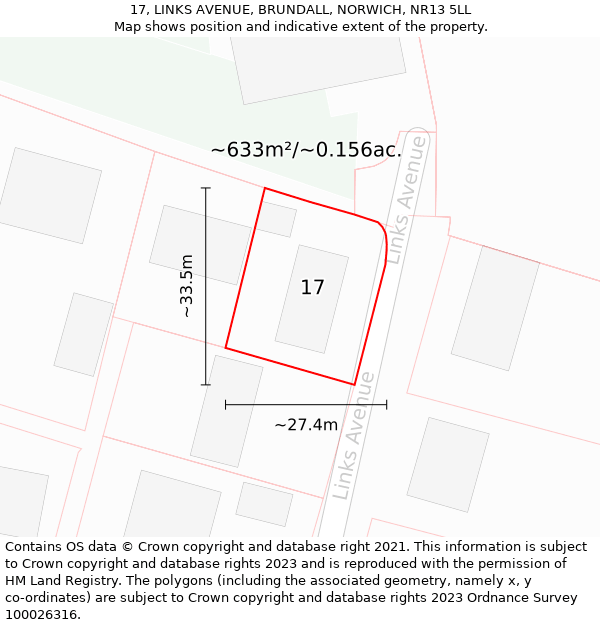 17, LINKS AVENUE, BRUNDALL, NORWICH, NR13 5LL: Plot and title map