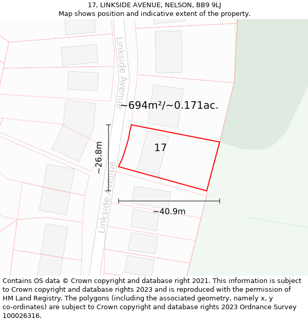 17, LINKSIDE AVENUE, NELSON, BB9 9LJ: Plot and title map