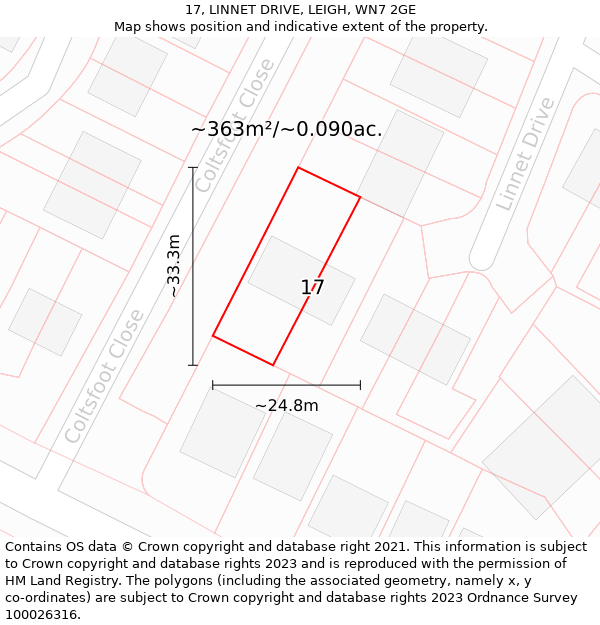 17, LINNET DRIVE, LEIGH, WN7 2GE: Plot and title map