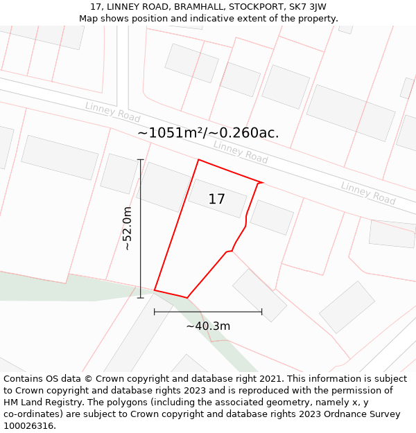 17, LINNEY ROAD, BRAMHALL, STOCKPORT, SK7 3JW: Plot and title map