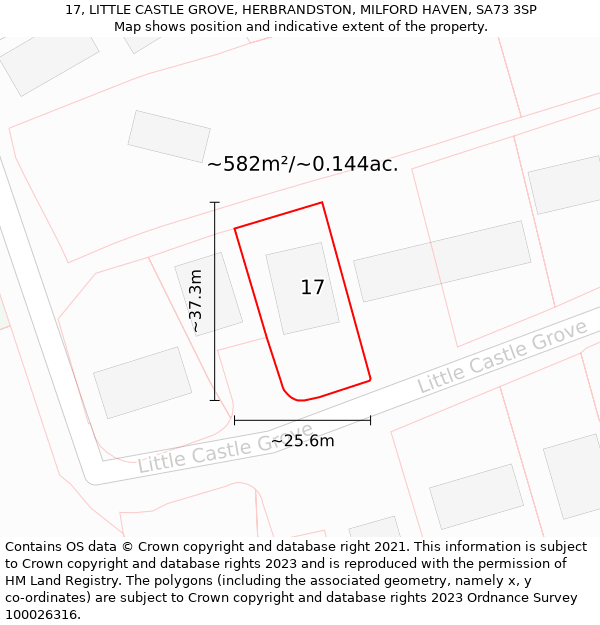 17, LITTLE CASTLE GROVE, HERBRANDSTON, MILFORD HAVEN, SA73 3SP: Plot and title map