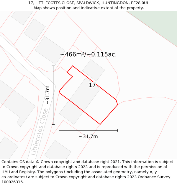 17, LITTLECOTES CLOSE, SPALDWICK, HUNTINGDON, PE28 0UL: Plot and title map