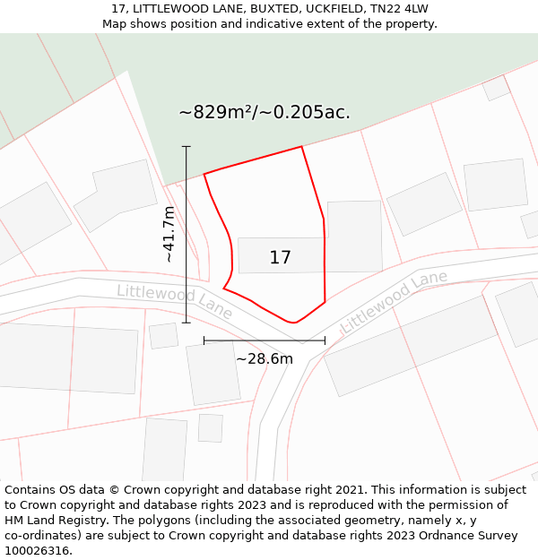 17, LITTLEWOOD LANE, BUXTED, UCKFIELD, TN22 4LW: Plot and title map