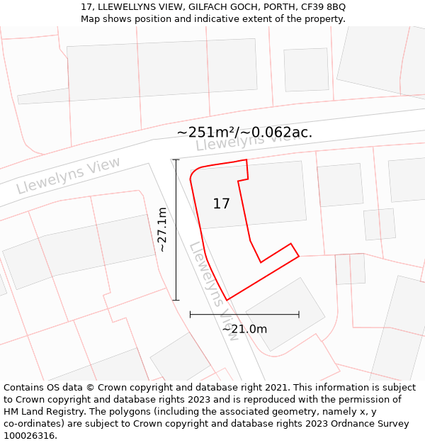 17, LLEWELLYNS VIEW, GILFACH GOCH, PORTH, CF39 8BQ: Plot and title map
