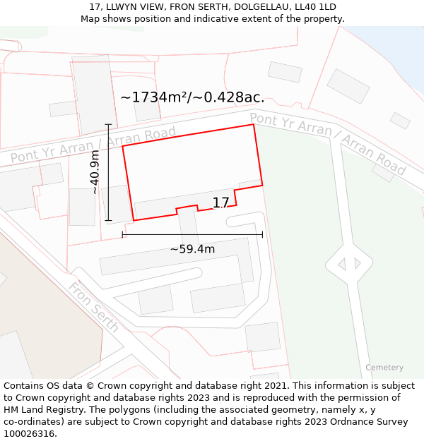17, LLWYN VIEW, FRON SERTH, DOLGELLAU, LL40 1LD: Plot and title map