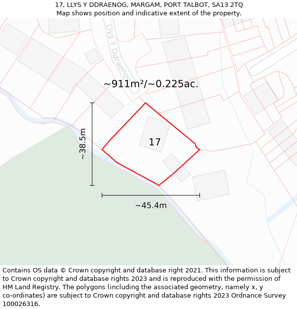 17, LLYS Y DDRAENOG, MARGAM, PORT TALBOT, SA13 2TQ: Plot and title map
