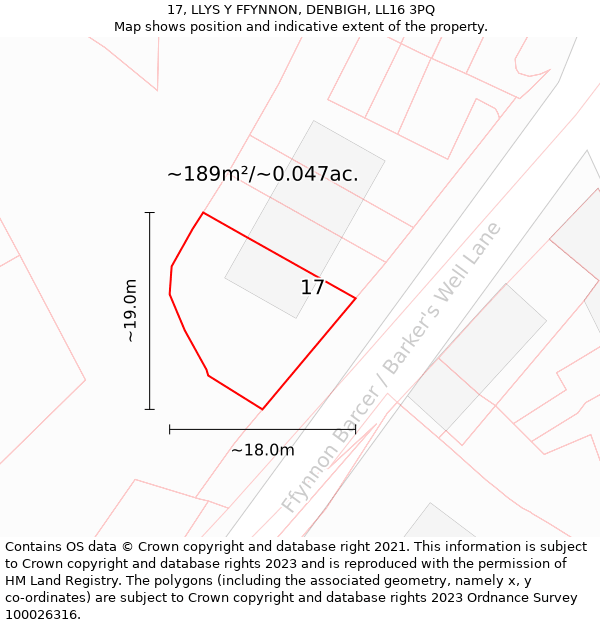 17, LLYS Y FFYNNON, DENBIGH, LL16 3PQ: Plot and title map