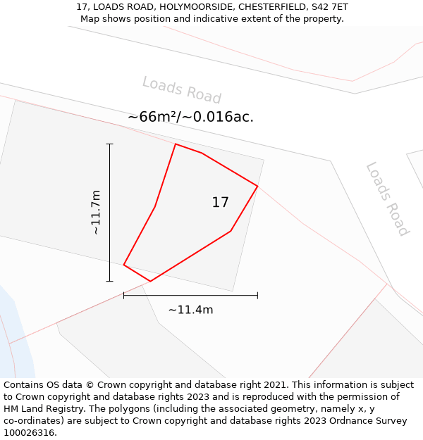 17, LOADS ROAD, HOLYMOORSIDE, CHESTERFIELD, S42 7ET: Plot and title map