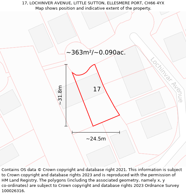 17, LOCHINVER AVENUE, LITTLE SUTTON, ELLESMERE PORT, CH66 4YX: Plot and title map