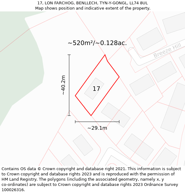 17, LON FARCHOG, BENLLECH, TYN-Y-GONGL, LL74 8UL: Plot and title map