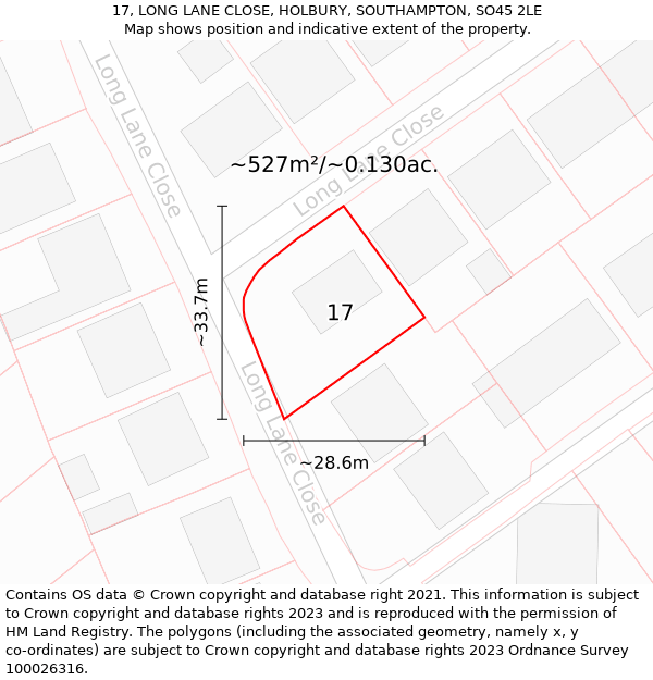 17, LONG LANE CLOSE, HOLBURY, SOUTHAMPTON, SO45 2LE: Plot and title map