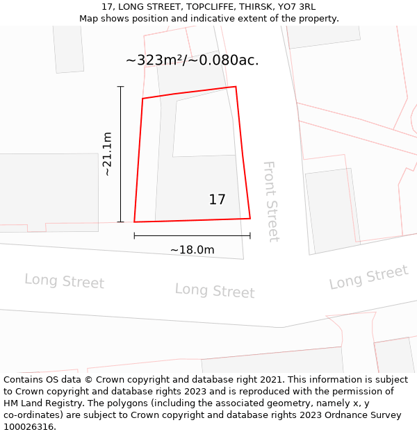 17, LONG STREET, TOPCLIFFE, THIRSK, YO7 3RL: Plot and title map