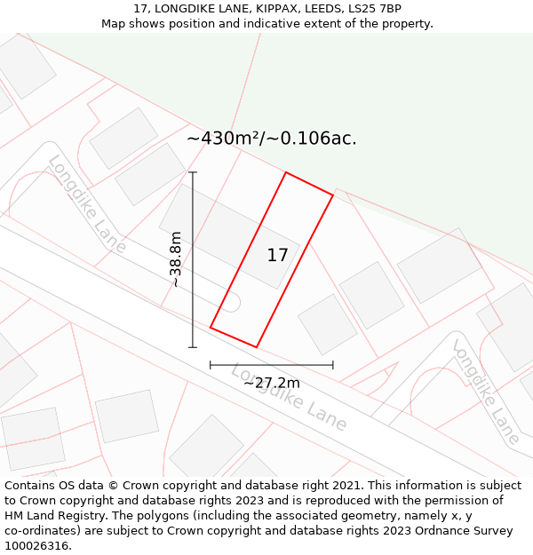 17, LONGDIKE LANE, KIPPAX, LEEDS, LS25 7BP: Plot and title map