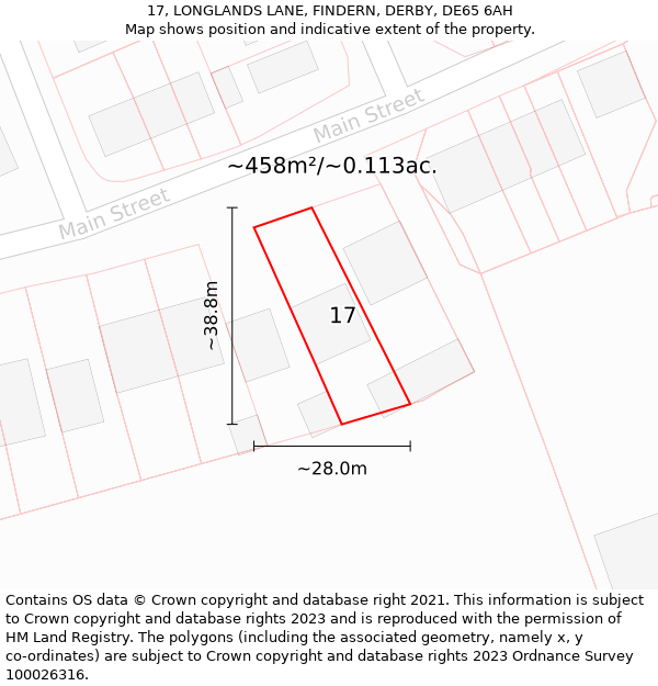 17, LONGLANDS LANE, FINDERN, DERBY, DE65 6AH: Plot and title map