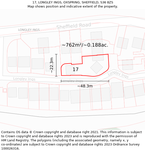 17, LONGLEY INGS, OXSPRING, SHEFFIELD, S36 8ZS: Plot and title map