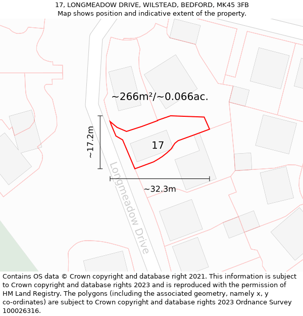 17, LONGMEADOW DRIVE, WILSTEAD, BEDFORD, MK45 3FB: Plot and title map