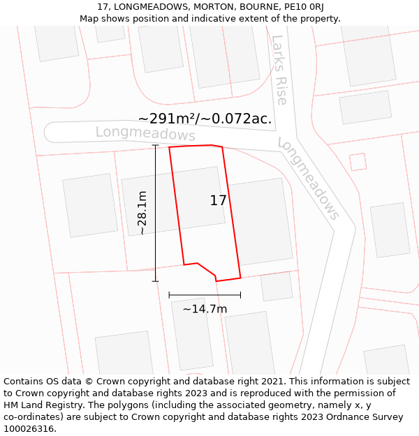 17, LONGMEADOWS, MORTON, BOURNE, PE10 0RJ: Plot and title map