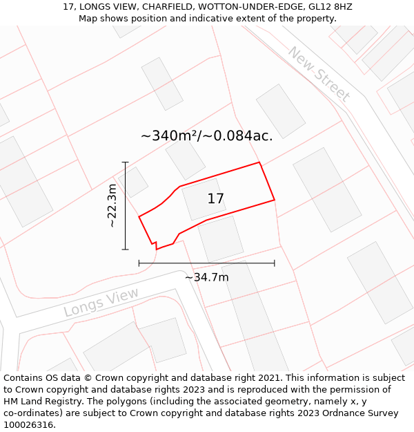 17, LONGS VIEW, CHARFIELD, WOTTON-UNDER-EDGE, GL12 8HZ: Plot and title map