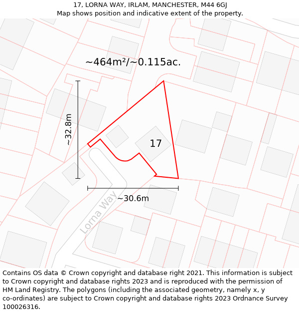 17, LORNA WAY, IRLAM, MANCHESTER, M44 6GJ: Plot and title map
