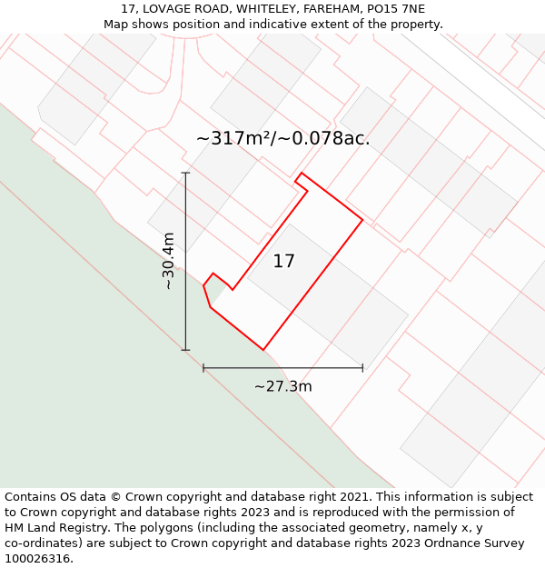 17, LOVAGE ROAD, WHITELEY, FAREHAM, PO15 7NE: Plot and title map