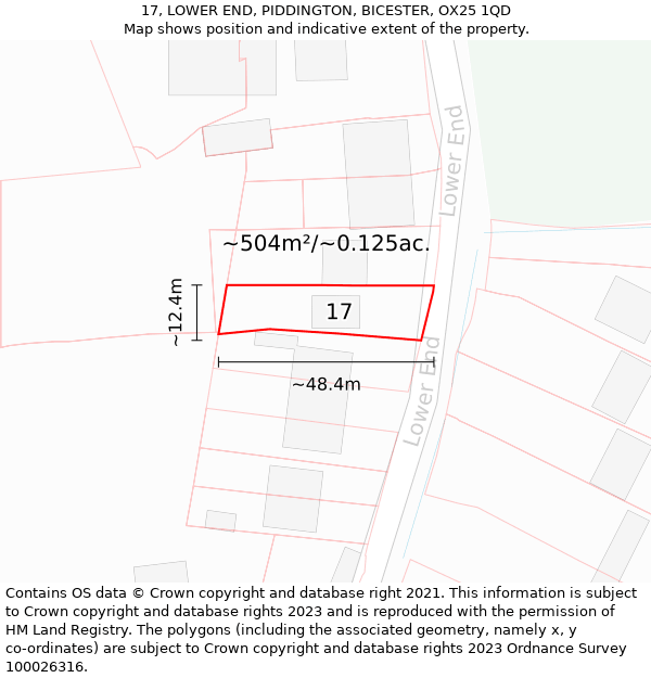 17, LOWER END, PIDDINGTON, BICESTER, OX25 1QD: Plot and title map