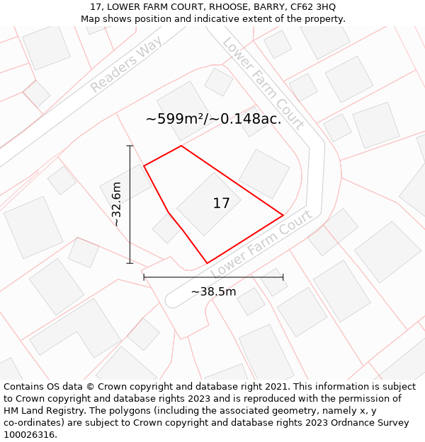 17, LOWER FARM COURT, RHOOSE, BARRY, CF62 3HQ: Plot and title map