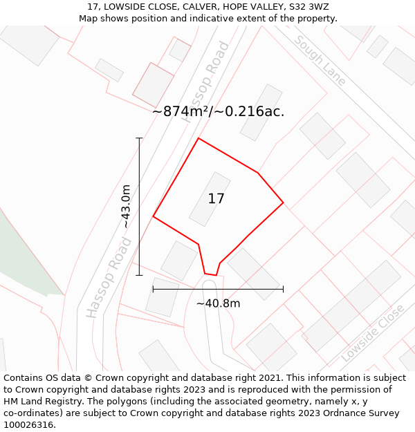 17, LOWSIDE CLOSE, CALVER, HOPE VALLEY, S32 3WZ: Plot and title map