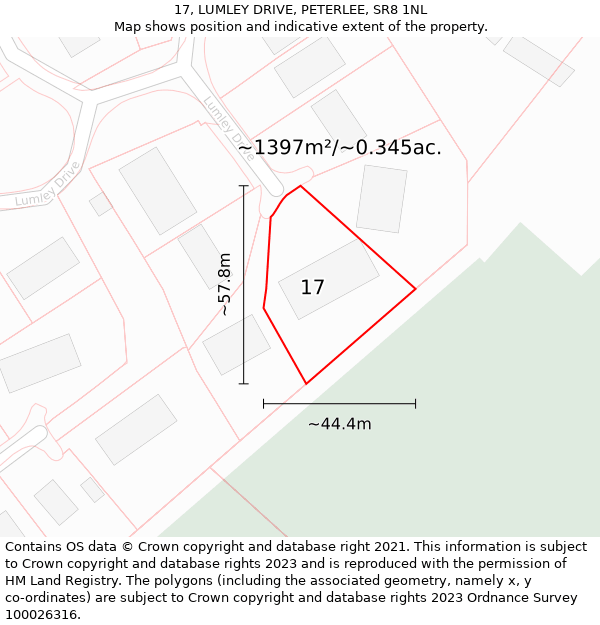 17, LUMLEY DRIVE, PETERLEE, SR8 1NL: Plot and title map