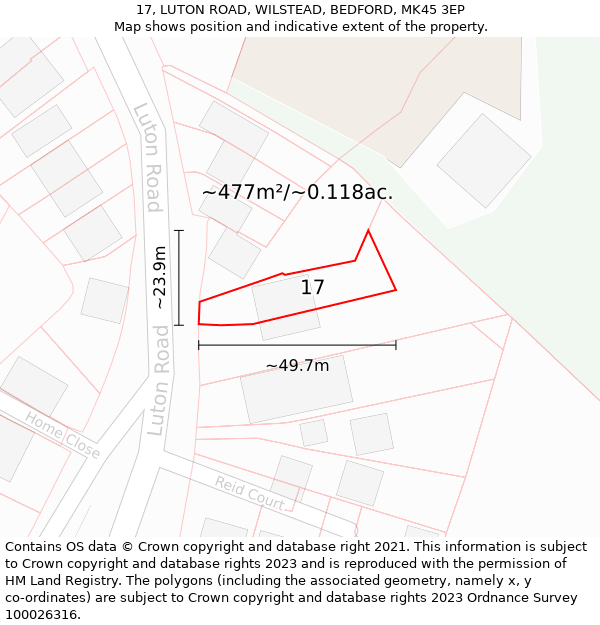 17, LUTON ROAD, WILSTEAD, BEDFORD, MK45 3EP: Plot and title map