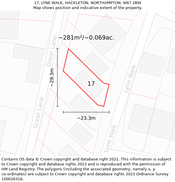 17, LYNE WALK, HACKLETON, NORTHAMPTON, NN7 2BW: Plot and title map