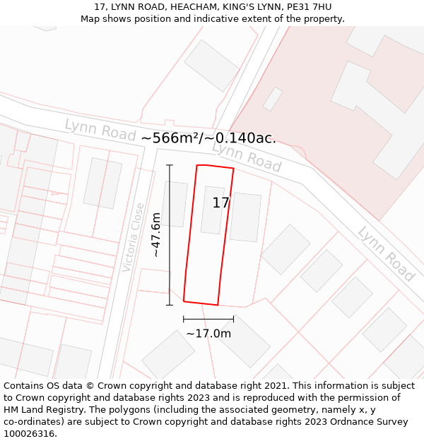 17, LYNN ROAD, HEACHAM, KING'S LYNN, PE31 7HU: Plot and title map