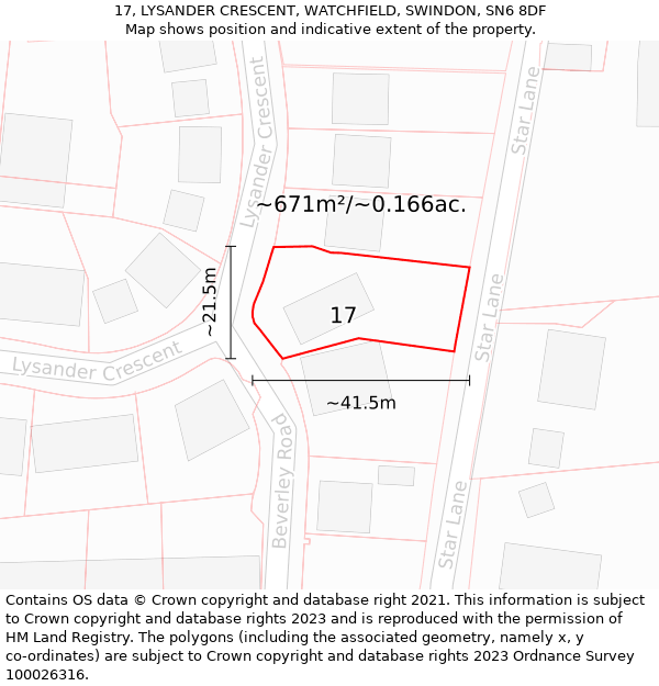 17, LYSANDER CRESCENT, WATCHFIELD, SWINDON, SN6 8DF: Plot and title map