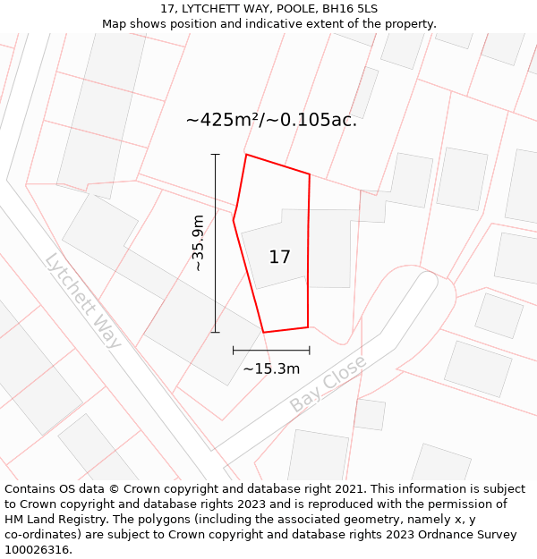 17, LYTCHETT WAY, POOLE, BH16 5LS: Plot and title map