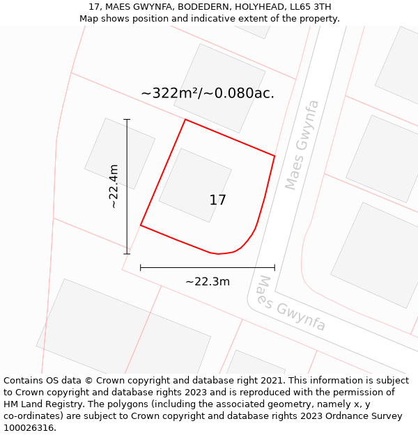 17, MAES GWYNFA, BODEDERN, HOLYHEAD, LL65 3TH: Plot and title map