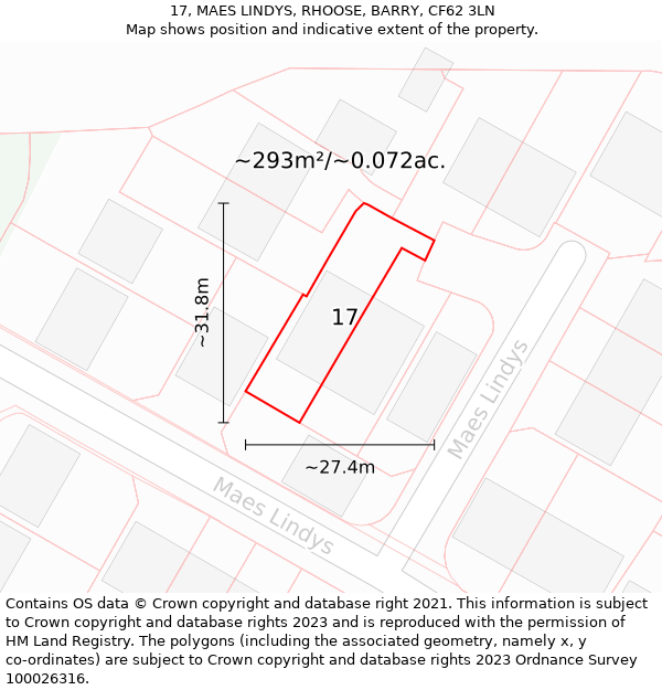 17, MAES LINDYS, RHOOSE, BARRY, CF62 3LN: Plot and title map