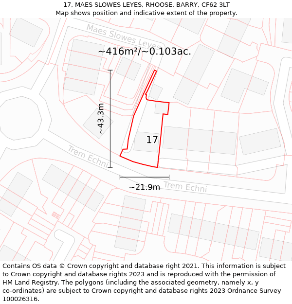 17, MAES SLOWES LEYES, RHOOSE, BARRY, CF62 3LT: Plot and title map