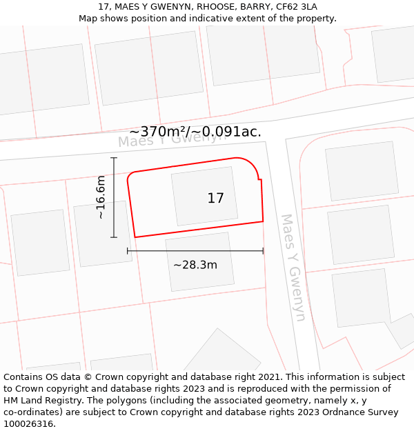 17, MAES Y GWENYN, RHOOSE, BARRY, CF62 3LA: Plot and title map