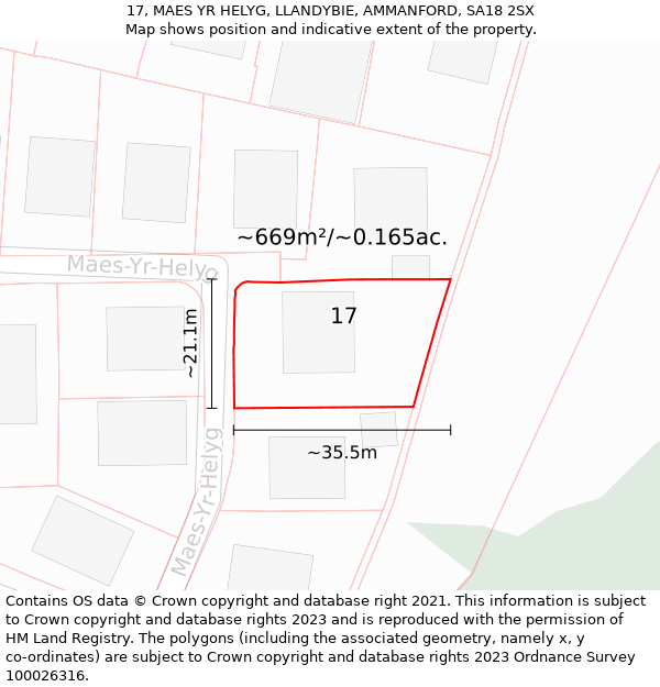 17, MAES YR HELYG, LLANDYBIE, AMMANFORD, SA18 2SX: Plot and title map